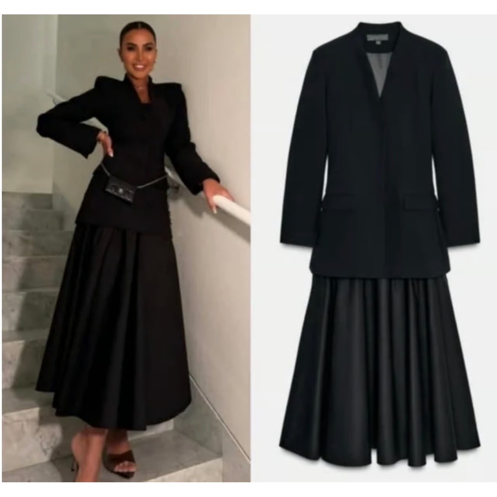 ZARA NEW WOMAN MIDI MAXI COMBINATION BLAZER DRESS BLACK XS  9077/198 TIK-TOK